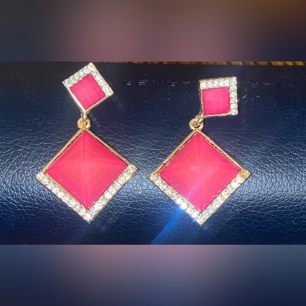 Barbie Dangle Earrings w/ Pink Gems Set In Gold Metal